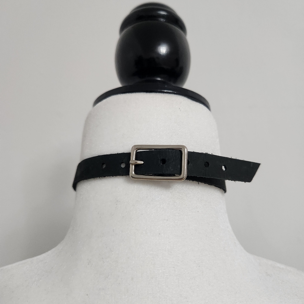 Handmade Real Leather Black Silver O-Ring Choker - Picture 7 of 14